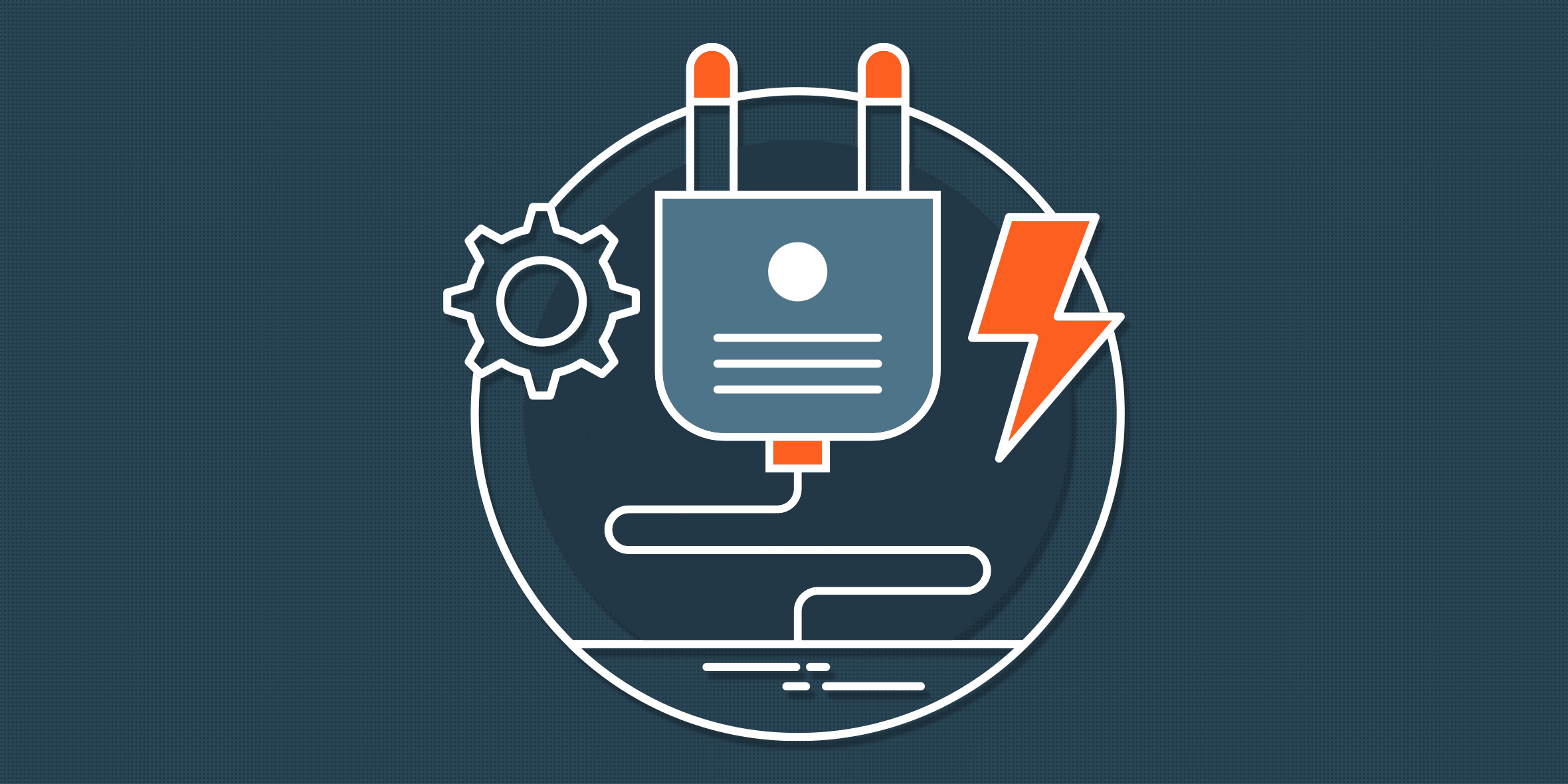 a power cord with a gear and a lightening bolt