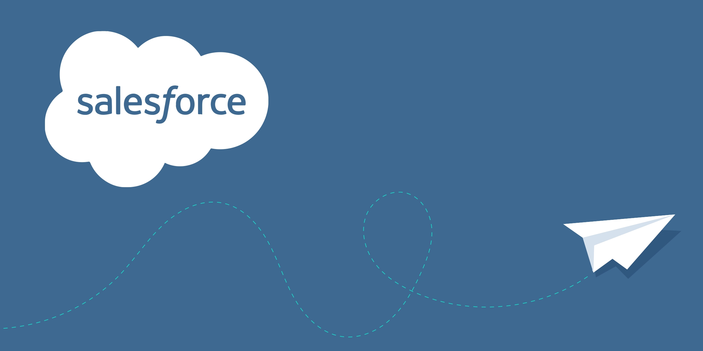 Salesforce logo with a paper airplane following a winding path, representing Journey Builder and Automation Studio workflows.