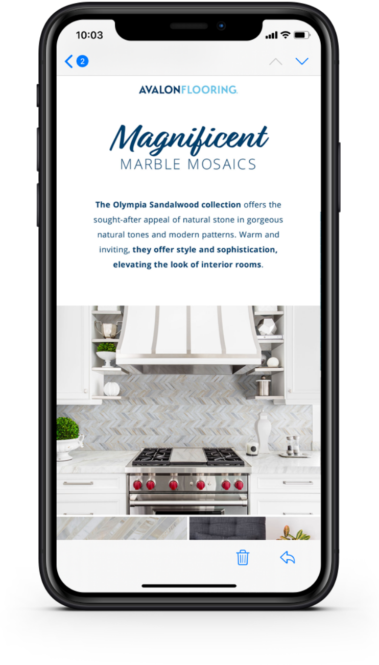 avalon flooring sale page mobile version, featuring a smary shades sales event and information