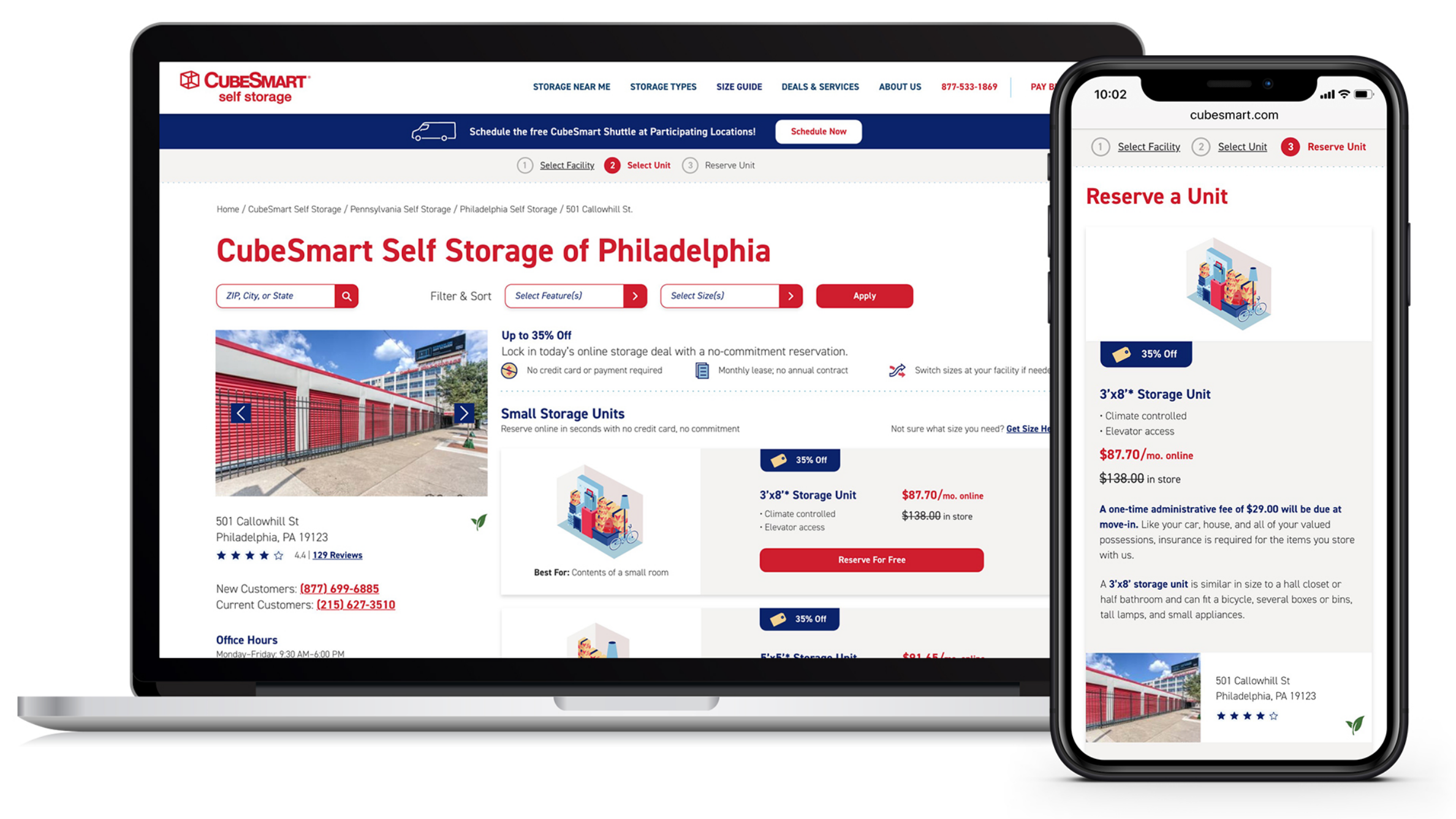 cubesmart website shopping page